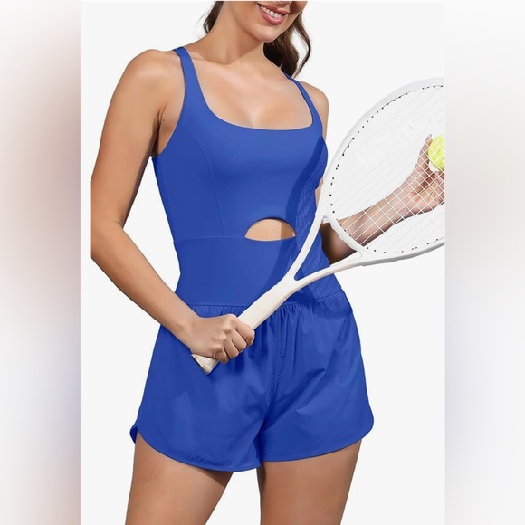 NWT Med Navy Wenlia Women's Workout Jumpsuit Sexy Sleeveless Tennis Dress A521 - Picture 2 of 9